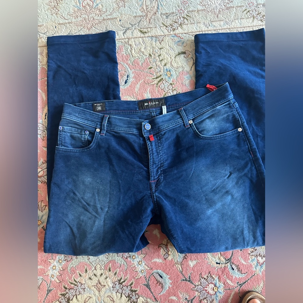 Kiton Napoli Luxury Velvet-Touch Denim Jeans – Size 38 – Custom Fabric –